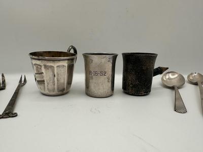 Lot of Vintage Sterling Silver Items – Baby Cups, Small Forks & Spoons (7pcs)