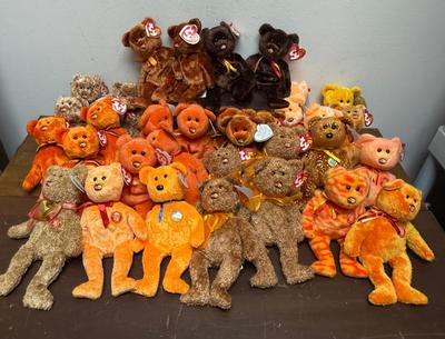 Sale Photo Thumbnail #282: Over 30 plush beanie baby style teddy bears: many colors as shown in the photo.