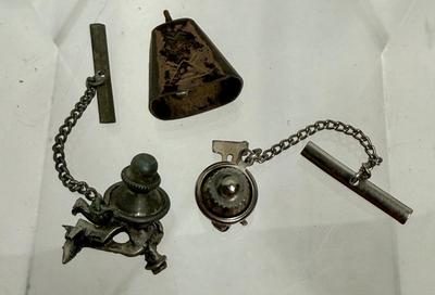 Vintage NRA and Fisherman Tie Tack and Small Bell