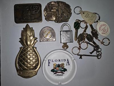 Sale Photo Thumbnail #195: Miscellaneous Lot | Skeleton Keys, Brass Door Knocker, Belt Buckles