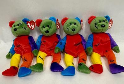 Lot of (4) Beanie Babies FRANKENTEDDY 2001 Halloween Special Beanie Baby