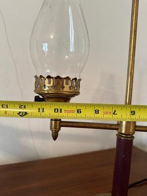 Vintage Brass Student Lamp with Double Glass Chimney Shades