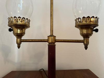 Vintage Brass Student Lamp with Double Glass Chimney Shades