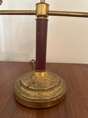 Vintage Brass Student Lamp with Double Glass Chimney Shades