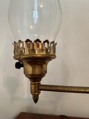 Vintage Brass Student Lamp with Double Glass Chimney Shades