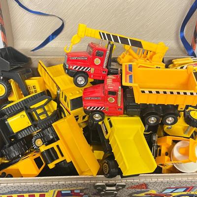 LOT 124: Bin of Construction Vehicle Toys - Tonka and More