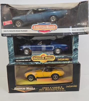 LOT 166: American Muscle 1965 Cobra 427 Roadster, 1969 Plymouth Road Runner, and 1968 Cobra Jet