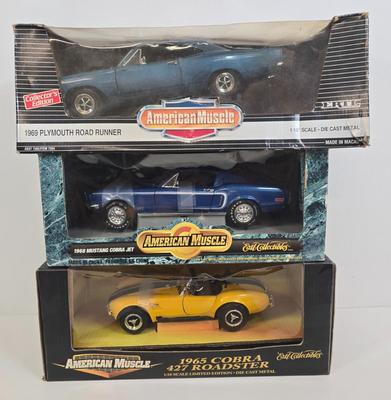 LOT 166: American Muscle 1965 Cobra 427 Roadster, 1969 Plymouth Road Runner, and 1968 Cobra Jet