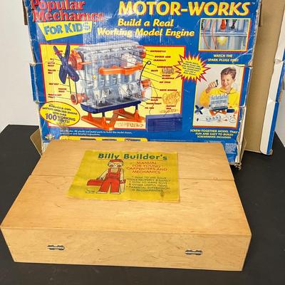 LOT 184: Billy Builder's Tool Box and Popular Mechanics Motor-Works Toy Sets