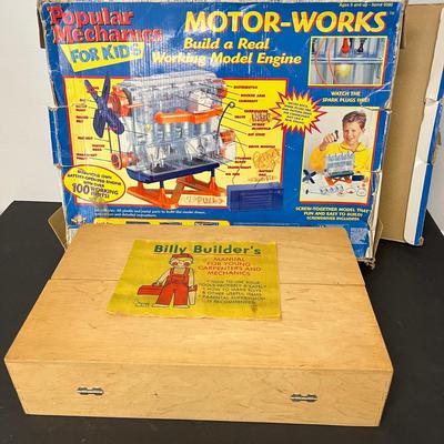 LOT 184: Billy Builder's Tool Box and Popular Mechanics Motor-Works Toy Sets