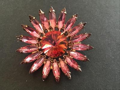 Pink Rivoli Rhinestone Brooch. Gorgeous