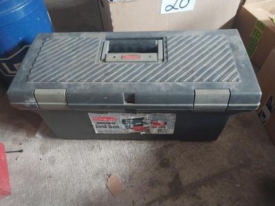 PLASTIC TOOLBOX FILLED WITH MICSELANEOUS TOOLS