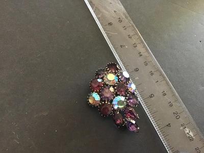 Gorgeous Aurora Borealis And Purple Rhinestone Cluster Brooch
