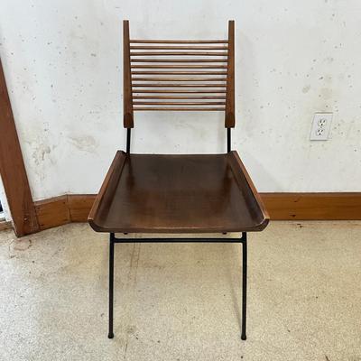 Sale Photo Thumbnail #6: Wear marks on seat, varnish is coming off, paint is chipping off wrought iron legs
Each measure: 33.5" high x 17" deep x 18.25" wide