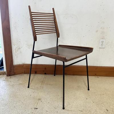 Sale Photo Thumbnail #7: Wear marks on seat, varnish is coming off, paint is chipping off wrought iron legs
Each measure: 33.5" high x 17" deep x 18.25" wide