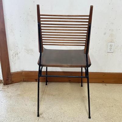 Sale Photo Thumbnail #3: Wear marks on seat, varnish is coming off, paint is chipping off wrought iron legs
Each measure: 33.5" high x 17" deep x 18.25" wide