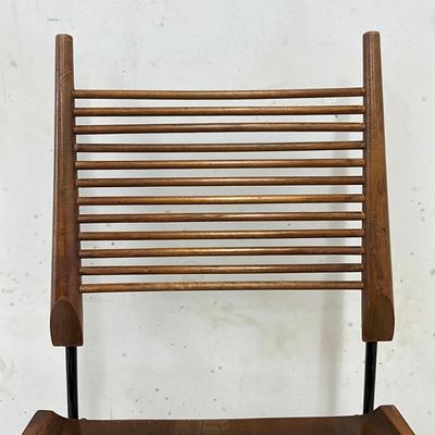 Sale Photo Thumbnail #5: Wear marks on seat, varnish is coming off, paint is chipping off wrought iron legs
Each measure: 33.5" high x 17" deep x 18.25" wide