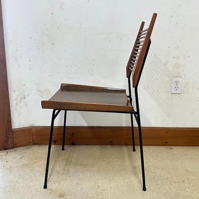 Sale Photo Thumbnail #4: Wear marks on seat, varnish is coming off, paint is chipping off wrought iron legs
Each measure: 33.5" high x 17" deep x 18.25" wide