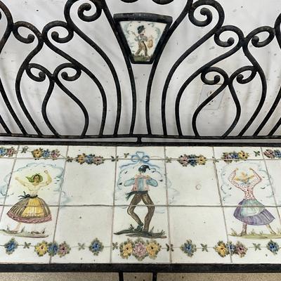 Sale Photo Thumbnail #19: Signed on seat, tiles made in Portugal
Measures: 53" wide  x 14" deep x 36" high x 16.5" seat height
Very good condition considering age.
Purchased in New Orleans
