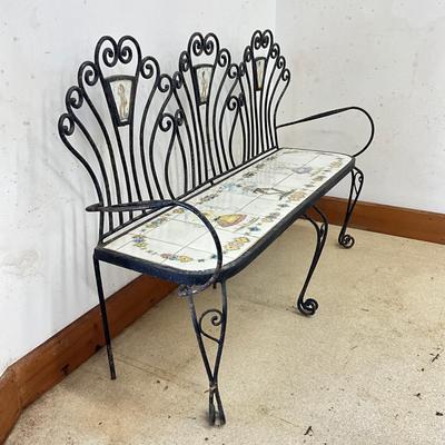 Sale Photo Thumbnail #22: Signed on seat, tiles made in Portugal
Measures: 53" wide  x 14" deep x 36" high x 16.5" seat height
Very good condition considering age.
Purchased in New Orleans