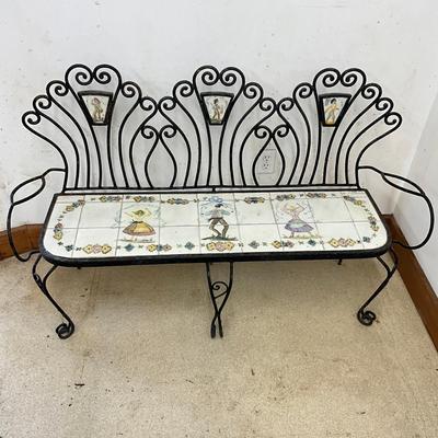 Sale Photo Thumbnail #23: Signed on seat, tiles made in Portugal
Measures: 53" wide  x 14" deep x 36" high x 16.5" seat height
Very good condition considering age.
Purchased in New Orleans