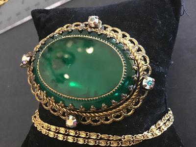 Gorgeous West Germany Pendant Green Glass Or Stone