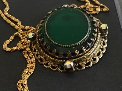 Gorgeous West Germany Pendant Green Glass Or Stone