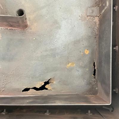 Sale Photo Thumbnail #34: Wood coal
Missing bolt for hinge on right side
Very heavy, ~300 lbs
Measures: 45.75" long x 25" deep x 32" high
Comes with fitting glass top.