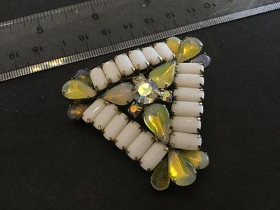 Gorgeous White Glass Opal and Yellow Tones with Aurora Borealis. Vintage