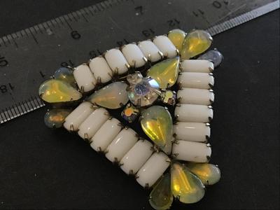Gorgeous White Glass Opal and Yellow Tones with Aurora Borealis. Vintage