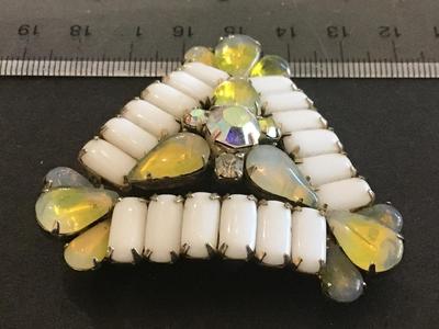 Gorgeous White Glass Opal and Yellow Tones with Aurora Borealis. Vintage