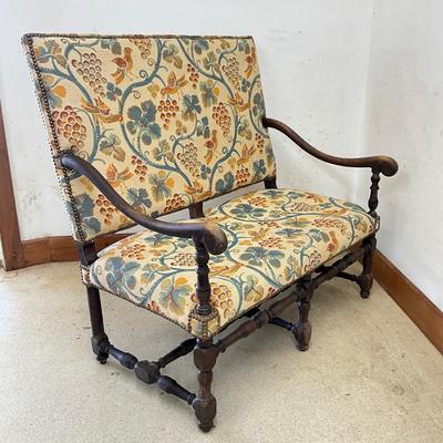 Sale Photo Thumbnail #60: Upholstery is pinned in nail head trim
Measures: 44" wide x 23" deep x 44" high x 16" seat height
very good condition
purchased from Les Pierre Antiques in NY 2004 for $5600