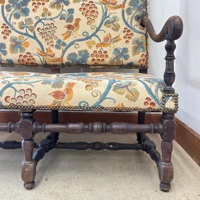 Sale Photo Thumbnail #62: Upholstery is pinned in nail head trim
Measures: 44" wide x 23" deep x 44" high x 16" seat height
very good condition
purchased from Les Pierre Antiques in NY 2004 for $5600