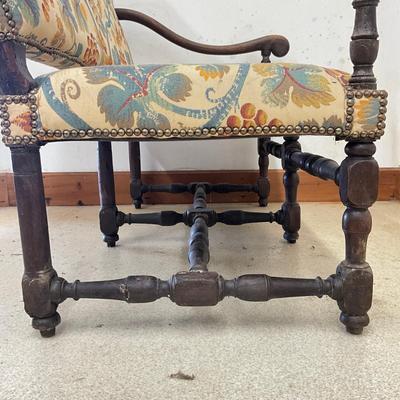 Sale Photo Thumbnail #58: Upholstery is pinned in nail head trim
Measures: 44" wide x 23" deep x 44" high x 16" seat height
very good condition
purchased from Les Pierre Antiques in NY 2004 for $5600