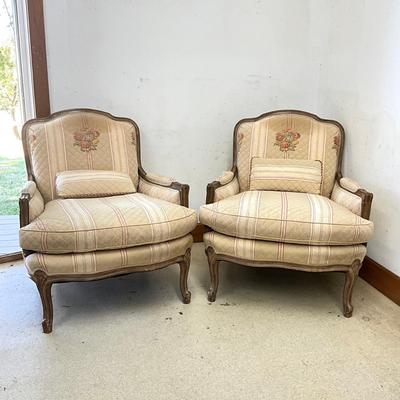 Sale Photo Thumbnail #126: signs of wear and stains on top of backrest on both chairs 
Both measure: 32" wide x 26" deep x 37" high x 19" seat height