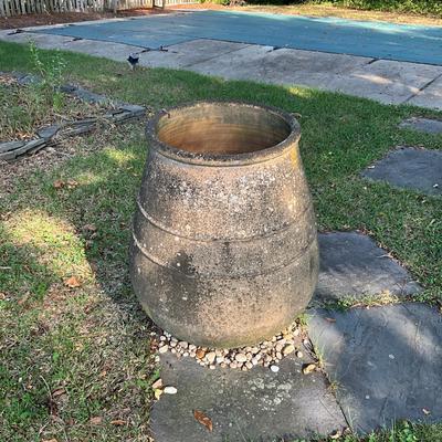 Sale Photo Thumbnail #221: Planter has natural patina 
bottom is opening, please refer to photo
Measures: 2'7" high x 28" diameter