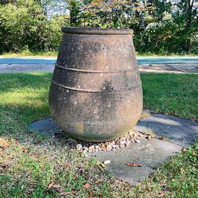 Sale Photo Thumbnail #219: Planter has natural patina 
bottom is opening, please refer to photo
Measures: 2'7" high x 28" diameter