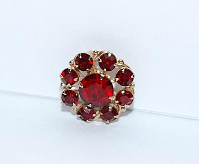 Petite RUBY RED BROOCH (¾" Diam.) with Deep RED Stones on a Gold Tone Setting