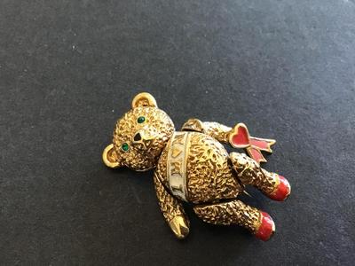 Marked Articulating Teddy Bear Vintage Brooch