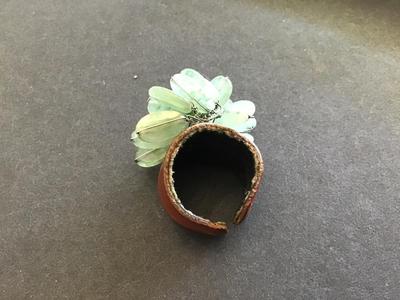 Leather Cuff Ring Glass Stones