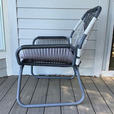 Sale Photo Thumbnail #296: Comes with seat cushions
28" wide x 18" seat height x 33" high x 19" seat depth x 26" deep
Table 18"Diameter x 18.25"H
