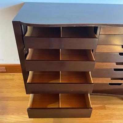 Sale Photo Thumbnail #314: Comes with spare feet
Has few scratches on top please refer to photos
Twelve drawers. Big scratch on left side
Left side track has small derailing
Measures: 48" wide x 21.5" deep x 36" high