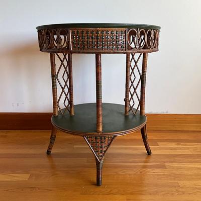 Sale Photo Thumbnail #327: Some rattan is loose, refer to photos
Table top has ring stains
Measures: 26" diameter x 30.5" high