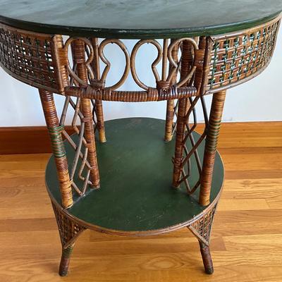 Sale Photo Thumbnail #328: Some rattan is loose, refer to photos
Table top has ring stains
Measures: 26" diameter x 30.5" high