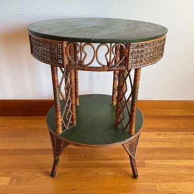 Sale Photo Thumbnail #324: Some rattan is loose, refer to photos
Table top has ring stains
Measures: 26" diameter x 30.5" high