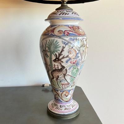 Sale Photo Thumbnail #338: One was repaired from large break, see photos
Both measure: 29" high x 7" wide, shade: 15.5" diameter