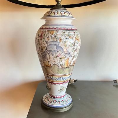 Sale Photo Thumbnail #337: One was repaired from large break, see photos
Both measure: 29" high x 7" wide, shade: 15.5" diameter