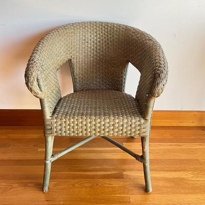 Sale Photo Thumbnail #350: Overall good condition, some paint is fading, small damage to rattan, see photos
Measures: 26.5" wide x 20" seat height x 18.5" seat depth x 31.25" high