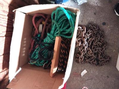 BOX OF ROPE AND CHAINS