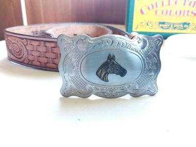 CAPGUN-LEATHER WHIP-KIDS BELT AND BUCKLE AND COLLECTERS CRAYONS